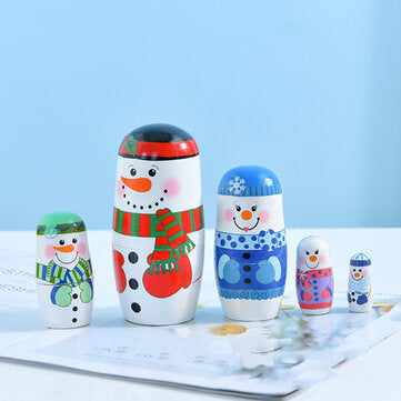 5 Layers Russian Nesting Dolls Wooden Christmas Ornaments DIY Handmade Crafts Creative Merry Christm