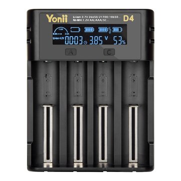 YONII D4 LCD 18650 Battery Charger 4 Slot for 18650 21700 26650 Lithium AA AAA Nimh Battery