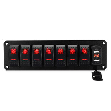 8 Gang Rocker Switch Panel Circuit Breaker LED Waterproof Car Marine Boat RV (COLOR: RED)