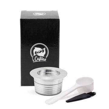 Stainless Steel Refillable Coffee Capsule Cup Reusable Coffee Pods w/ Pods Holder Spoon Brush for La