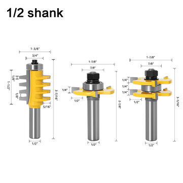 Drillpro 3pcs 1/2 Inch /12mm Shank Three Teeth Grooving Router Bit... (SHANK DIAMETER: 1/2INCHSHANK)