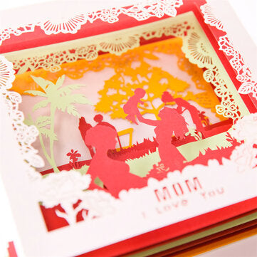 G2060W Creative 3D Mother`s Day Greeting Cards Paper Carving Handmade Cards Box Anniversary Birthday