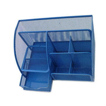 Metal Pen Holder Desktop Organizer Student Cosmetic Makeup Storage Box Racks 7 Gri... (COLOR.: BLUE)