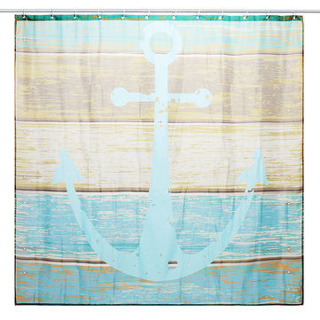 Waterproof Rustic Wood Nautical Shower Curtain Bathroom Accessories with 12 Hooks