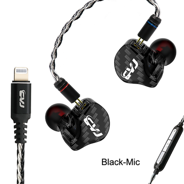 CVJ CVM MFI Certified for Lightning Earphones Socket 1DD + 1BA HiF... (TYPE: WITHMIC | COLOR: BLACK)