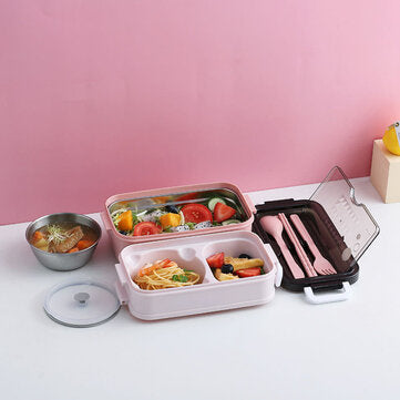 Lunch Box Bento 2 Layers Food Storage Container 304 Stainless Steel (COLOR: PINK)