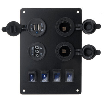 4 Gang LED 12V/24V ON-OFF Rocker Switch Dual USB Car Marine Boat Switch Panel