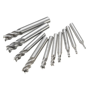 10pcs 2-10mm 4 Flute Milling Cutter HSS-Al  End Mill Cutter CNC Tool