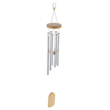 6 Silver Tubes Wood Wind Chimes Home Garden Yard Windbells Decor