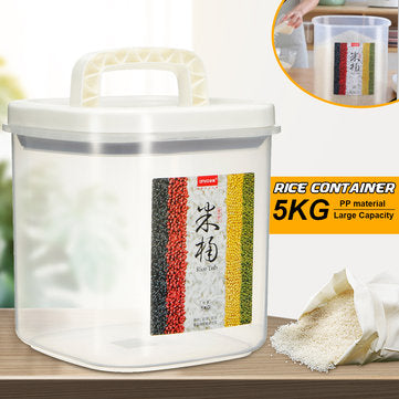 5KG Clear Container Storage Holders Rice Beans Cereal Organzier Grain Box Lid Kitchen Storage Rack