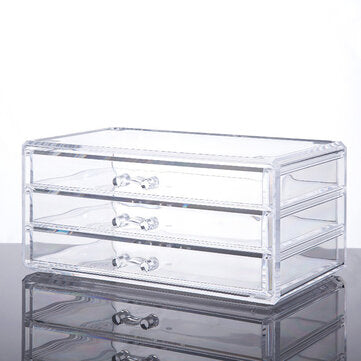 Transparent Cosmetics Storage Box Desktop Drawer Makeup Organizer 3 Layers Jewelry Storage Box Dustp