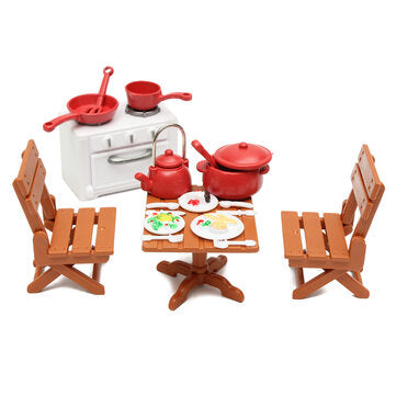 Dolls House Furniture DIY Lovely Dining Table Chair Set Children Kids Gift Toys House Accessories Ki