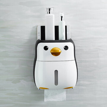 Toilet Paper Holder Cartoon Penguin Tissue Box Wall Mounted Roll Paper Shelf Bathroom Storage Rack