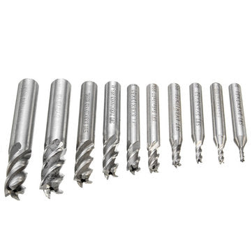 10pcs 2-10mm 4 Flute Milling Cutter HSS-Al  End Mill Cutter CNC Tool