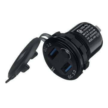 QC3.0 Dual USB Charger Fast Charge Socket Outlet With Voltage Display For Car Truck Boat Yacht Water
