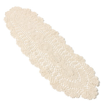 Vintage Handmade Table Runner Crochet Hollow Lace Cotton Desktop Decor... (SIZE: #3 | COLOR.: BEIGE)