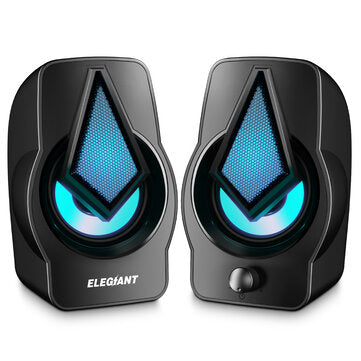 ELEGIANT PC Speakers 2.0 USB Powered Stereo Volume Control with LED Light Mini Portable Gaming Speak