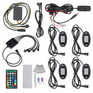 4PCS 12V RGB LED Mini Rock Light Under Body Lamp Turn Signal Break Voice RF Remote Control For Car M