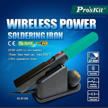 Pro`sKit SI-B166 USB Soldering Iron Wireless Rechargeable 2200mA Li-ion Battery Fast Heat Up