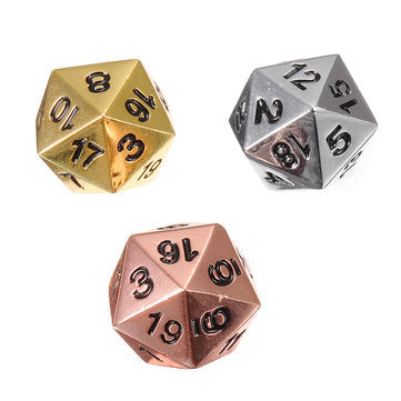 3pcs Solid Metal D20 Polyhedral Dice Set Bright Copper Chrome Silver Gold D&D