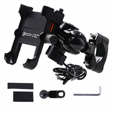 QC3.0 Quick Charge 4-6.5 inch Phone Holder Waterproof GPS Mount Motorcycle Moto Ha... (COLOR: BLACK)