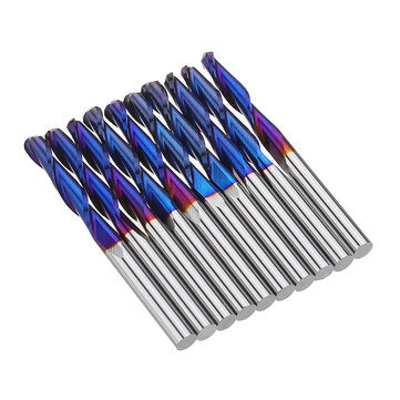 Drillpro 10pcs 3.175mm Shank End Mill Blue Coated Spiral Ball Nose CNC Milling Cutter