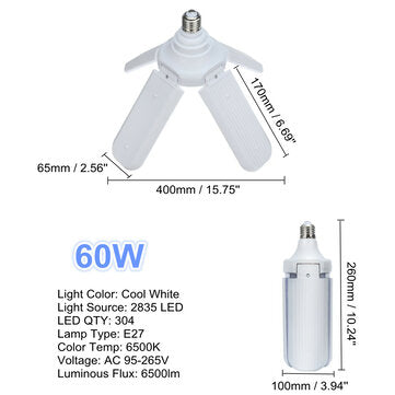 E27 Two Three Four Leaves Deformable Foldable LED Garage Shop Work Light Bulb Ceiling... (WATT: 60W)