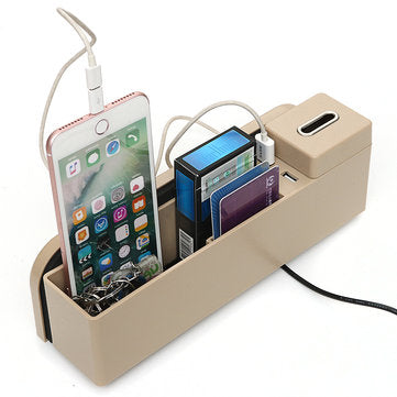 Universal  Car Seat Crevice Storage Box Cup Holder Organizer USB Charge (COLOR.: GEBROKENWIT)