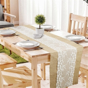 Vintage Rustic Burlap Hessian Lace Table Runner for Wedding Decoration