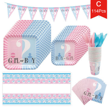 65/112/114PCS/Set Gender Reveal Party Supplies Baby Shower Decorations Boy or Girl Di... (TYPE: K10)