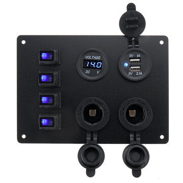 4 Gang LED 12V/24V ON-OFF Rocker Switch Dual USB Car Marine Boat Switch Panel