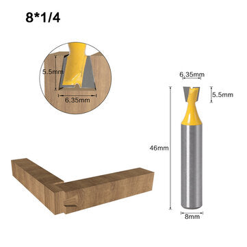 Drillpro 8mm Shank Dovetail Joint Router Bits Set 14 Degree Woodworking Engraving... (SIZE: 1/4INCH)