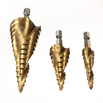 Drillpro DB-S1 3pcs HSS Spiral Grooved Step Drill Bit 4-12/4-20/4-32