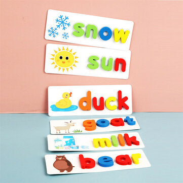 Wooden Alphabet Learning Cards Set Word Spelling Practice Game Educational Toy English Letters Spell