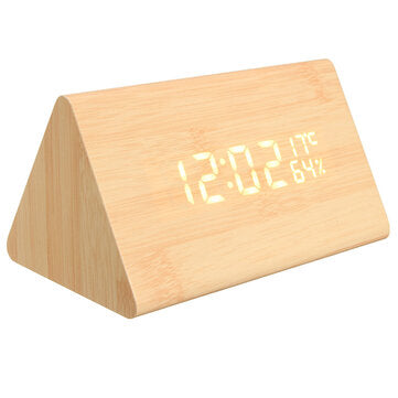 USB Voice Control Wooden Wooden Triangle Temperature LED Digital Al... (TYPE: BAMBOOWOODWHITELETTER)
