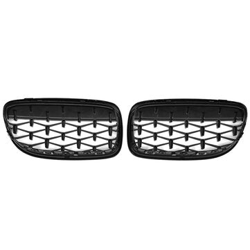 1 Pair Front Kidney Grille Chrome + Gloss Black Diamond Meteor Style For BMW E90 2009-2012