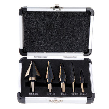 Drillpro 5pcs HSS Step Drill Bit Set Hole Cutter Drilling Tool Multiple Hole 50 Sizes with Aluminum