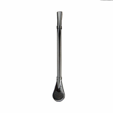 KC-STR15 3 in 1 Multifunction Stainless Steel Filtering Drink Straw Tea Spoon Tea... (COLOR.: BLACK)