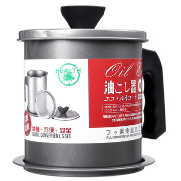 1.4L Capacity Stainless Steel Residue Filter Oil Storage Can with Strainer for Kitchen Filter Oil To