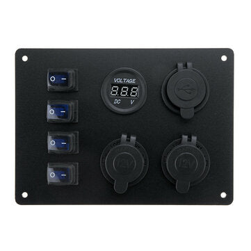 4 Gang LED 12V/24V ON-OFF Rocker Switch Dual USB Car Marine Boat Switch Panel