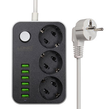 5V 3.4A Desktop 3 Power Socket 6 USB Port 5.24ft/1.6m EU Plug Charging Socket