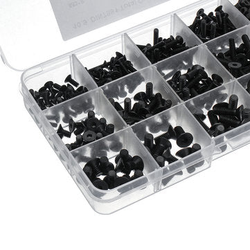 Suleve MXCH7 460Pcs M3 M4 M5 Flat Head Hex Socket Screw Carbon Steel 10.9 Grade Bolt Nut Assortme