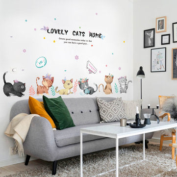 Miico SK7184 Hand-Painted Cat Wall Sticker Children`s Room Kindergarten Decorative Stickers DIY Stic