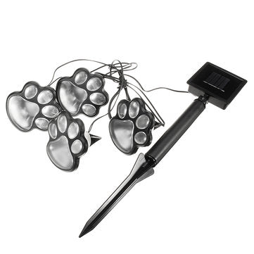 Solar Powered Pure White 4 Dog Animal Paw Print Outdoor LED Fairy String Lights  for Garden