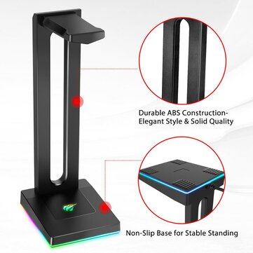 Havit RGB Headphones Stand with 3.5mm AUX and 2 USB Ports Headphone Holder for Gamers Gaming PC Acce