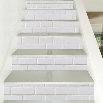 6Pcs 3D Brick Stair Stickers DIY Staircase Decals Decor Removable Waterproof Wallpaper White for Hom