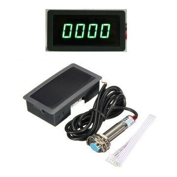 4 Digital Green LED Tachometer RPM Speed Meter + Proximity Switch Sensor NPN (COLOR.: GREEN)