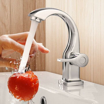 Modern Swan Neck Chrome Bathroom Basin Faucet Waterfall Spout Single Handle Sink Bath Single Cold Ta