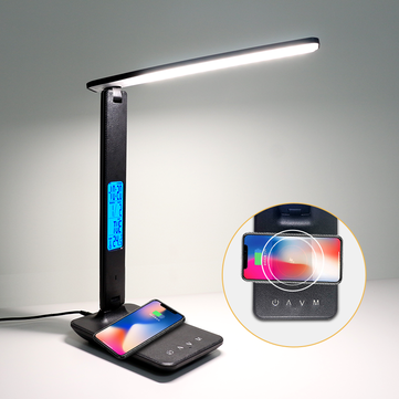 QI Wireless Charging LED Desk Lamp 10W With Calendar Temperature Al... (TYPE: EUPLUG | COLOR: BLACK)