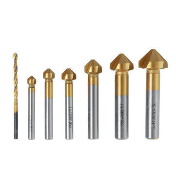 Drillpro 7pcs 5-10mm HSS Titanium Coated M6 Countersink Drill Bit 3 Flute Chamfer 90 Degree Chamferi